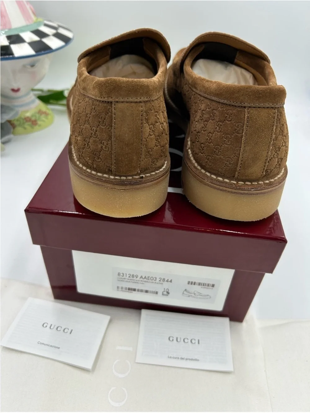 Men’s Gucci suede GG monogram web loafer size 10 fits 10.5 US made in Italy